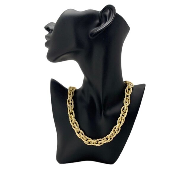 Chunky Gold Plated Chain Necklace Textured Link Elegant 19” Long Statement - Picture 2 of 8